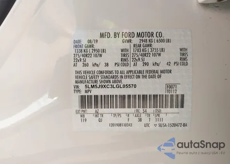 2020 Lincoln Aviator Black Label from USA, damaged, VIN 5LM5J9XC3LGL05570